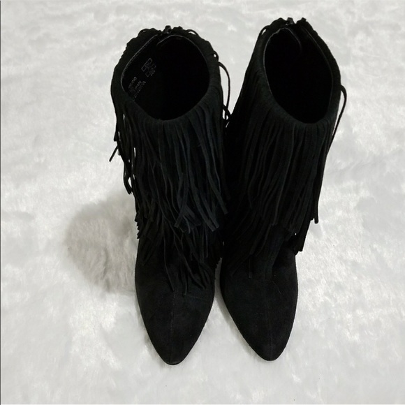 Zara Fringed Leather Suede Heels Ankle /Booties - Picture 4 of 8
